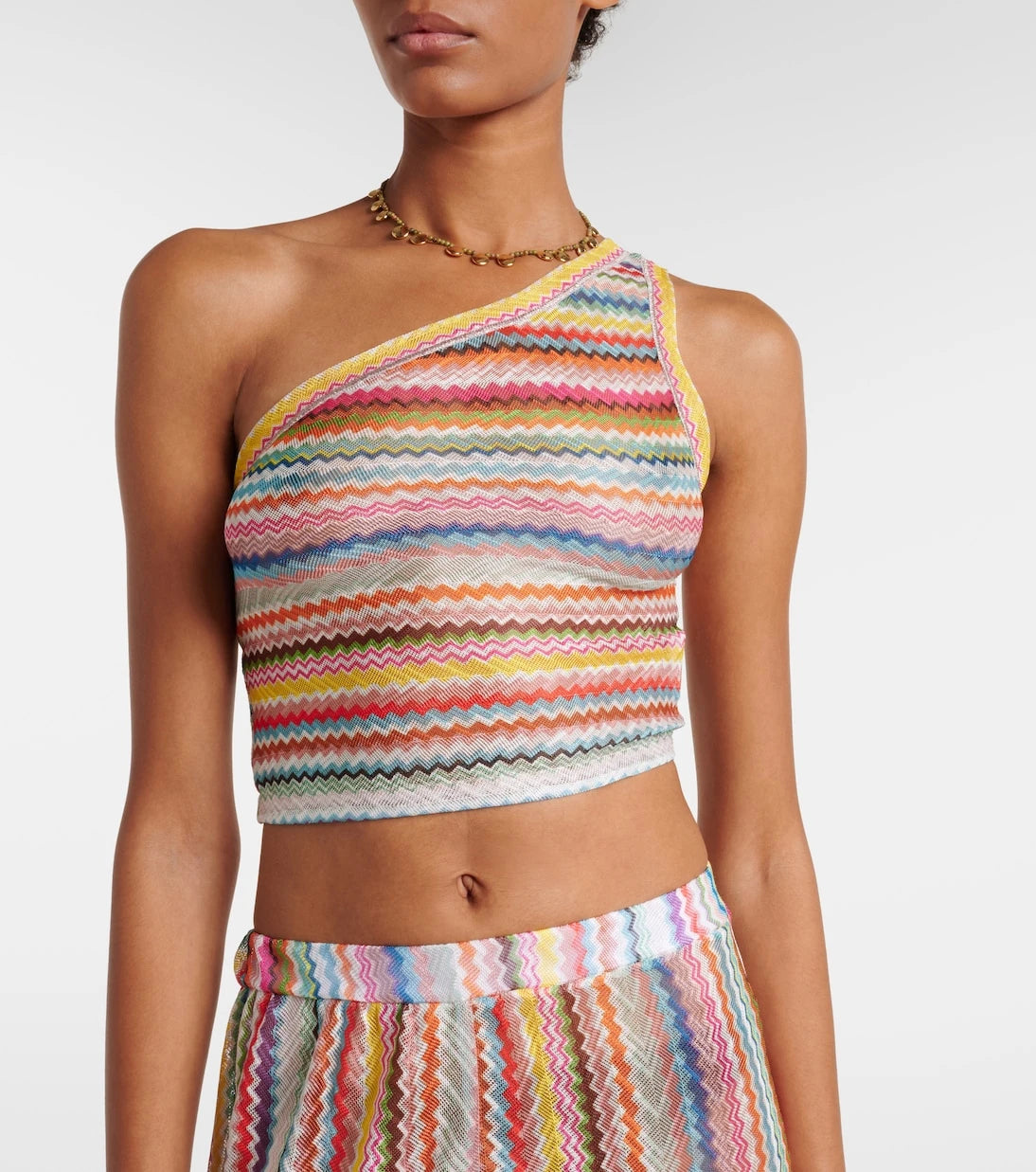 Missoni - توب قصير بكتف واحد بنقشة متعرجة