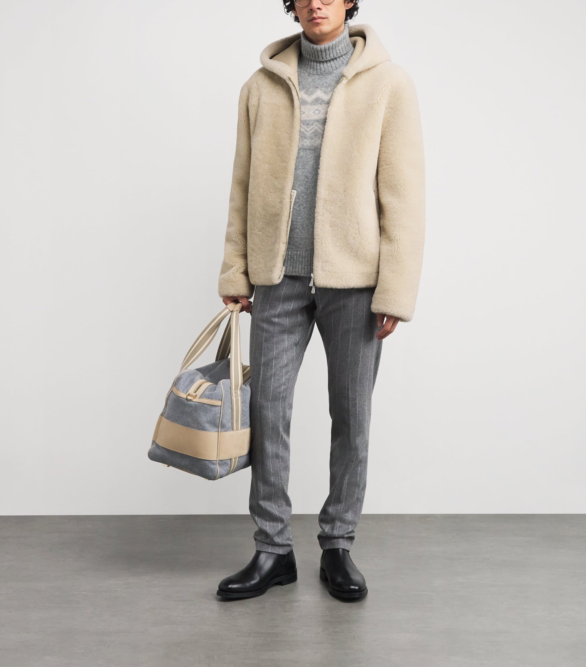 Ivory Shearling Hooded Jacket