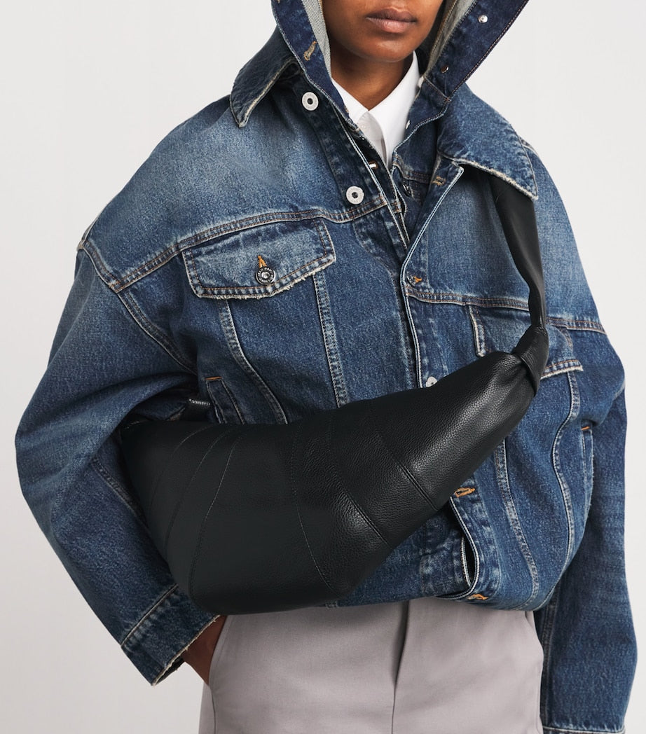 Medium Grained Leather Croissant Shoulder Bag