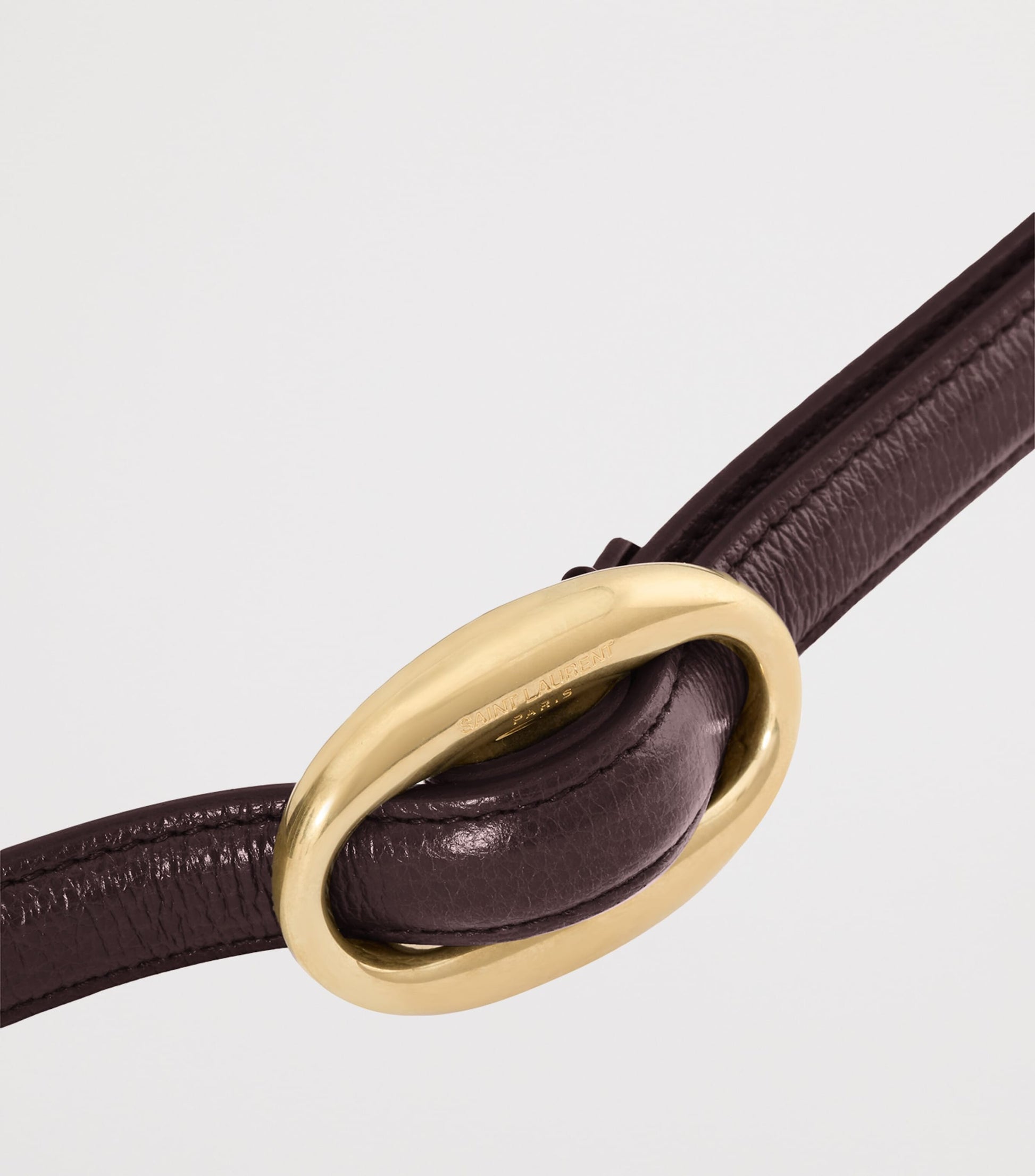 Saint Laurent Brown Leather Oval Buckle Belt