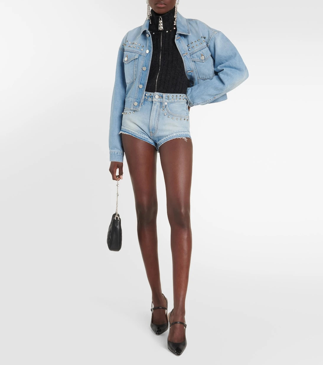 Alessandra Rich - Embellished mid-rise denim shorts