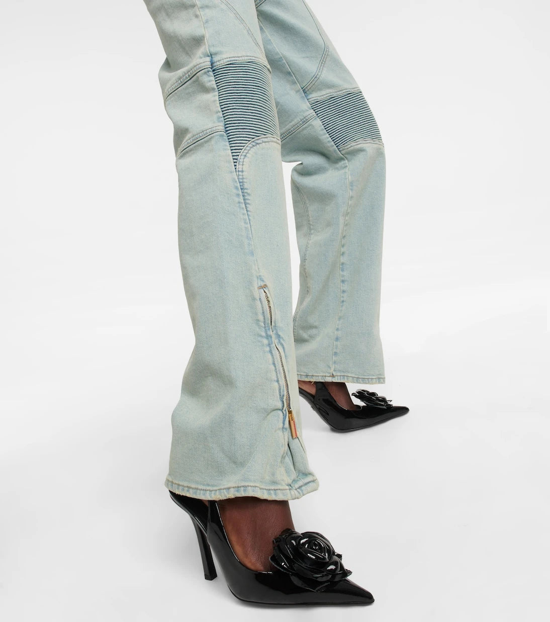 Blumarine - Paneled high-rise wide jeans