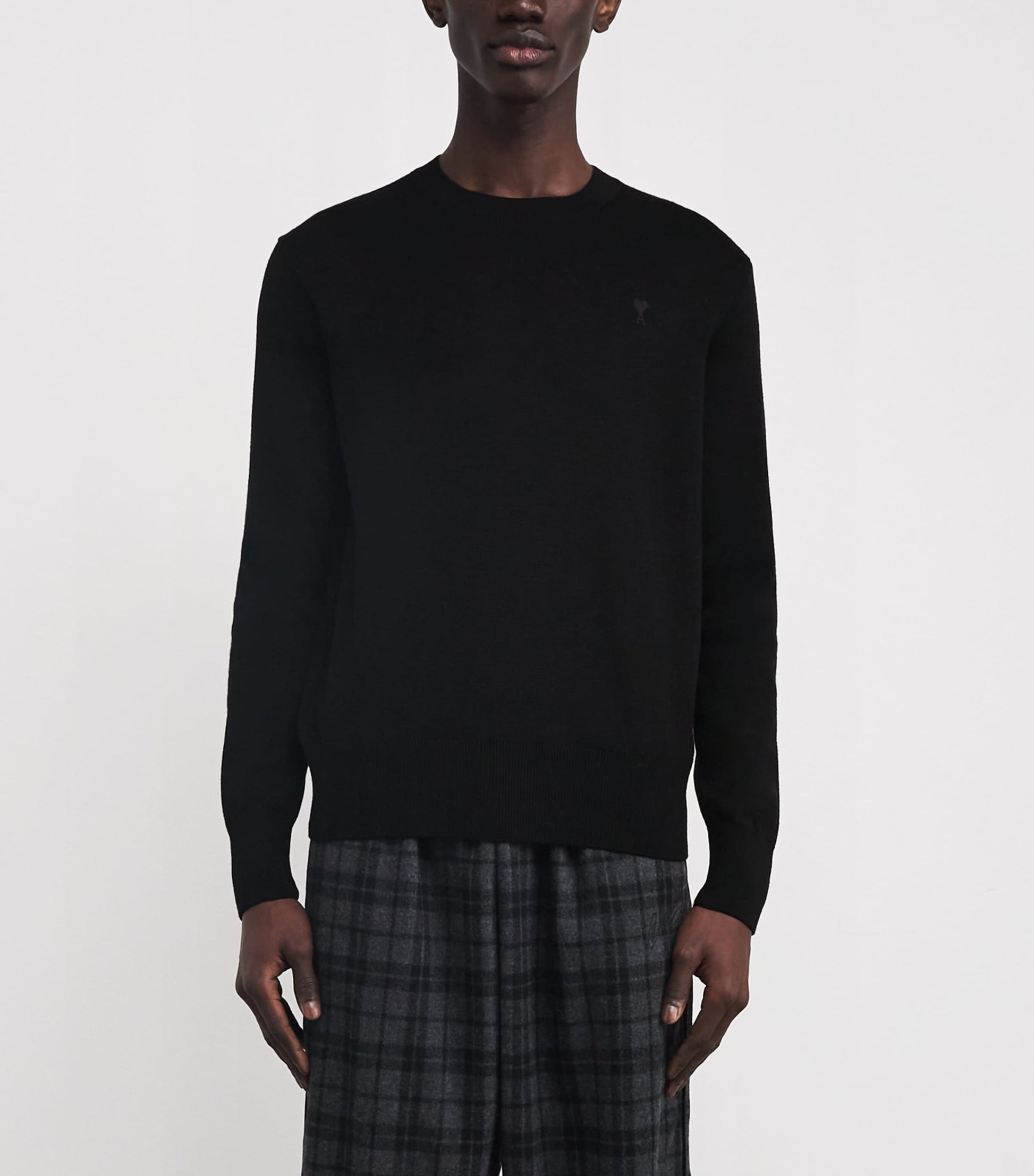 AMI Paris Black Merino Wool Logo Sweatshirt