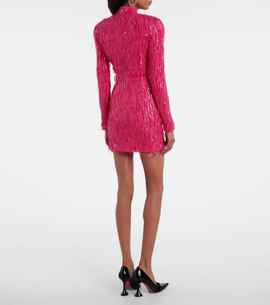 Rotate - Fringed ruched sequined mesh minidress