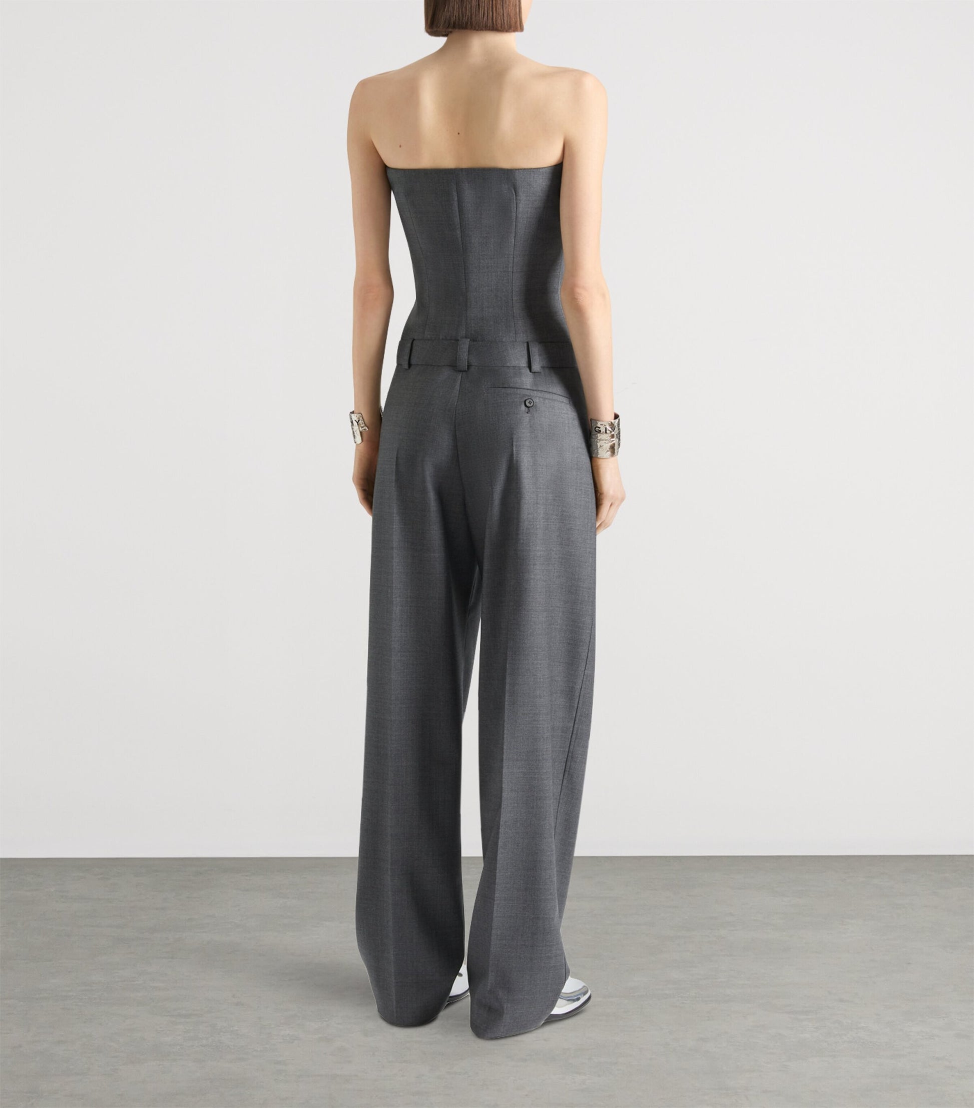 Givenchy Grey Wool Strapless Jumpsuit