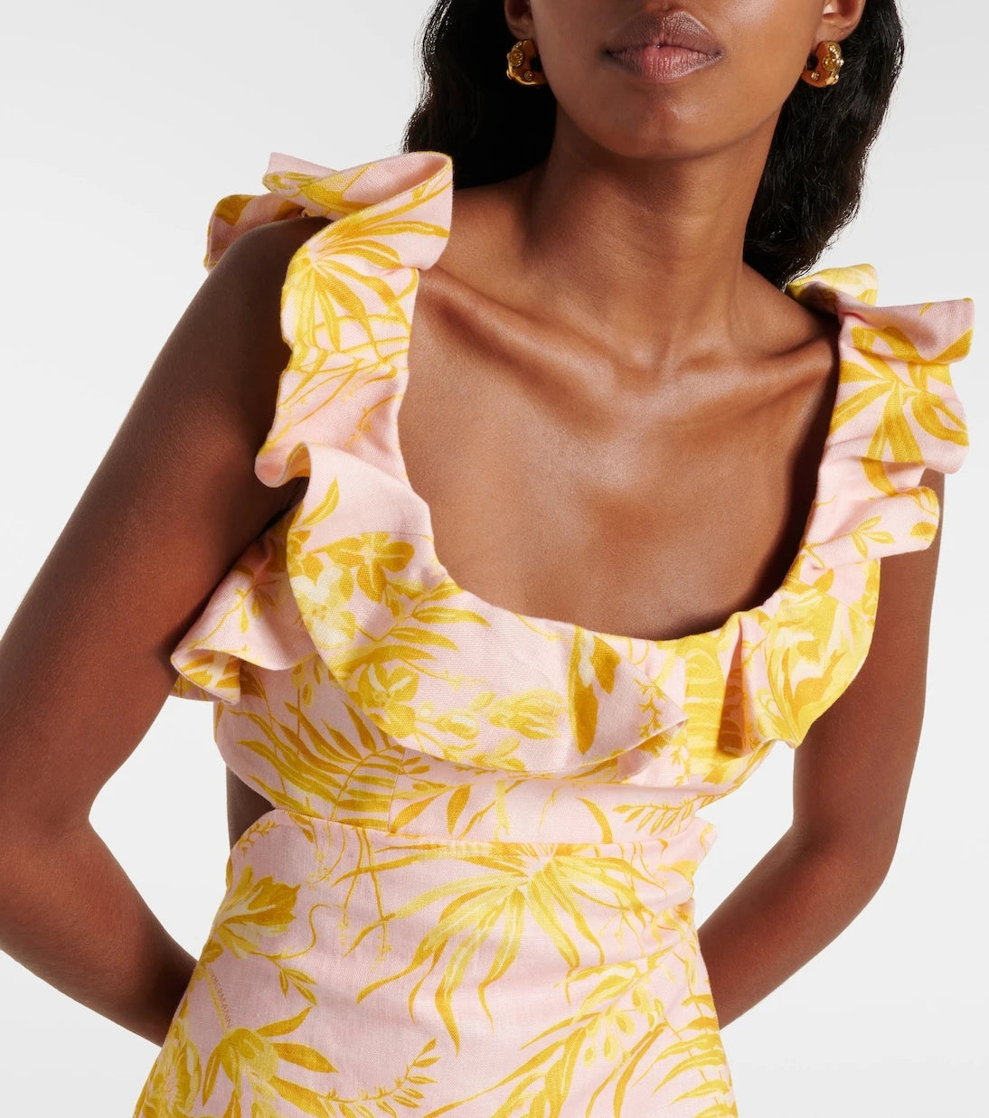 Zimmermann - Golden Ruffle floral linen minidress