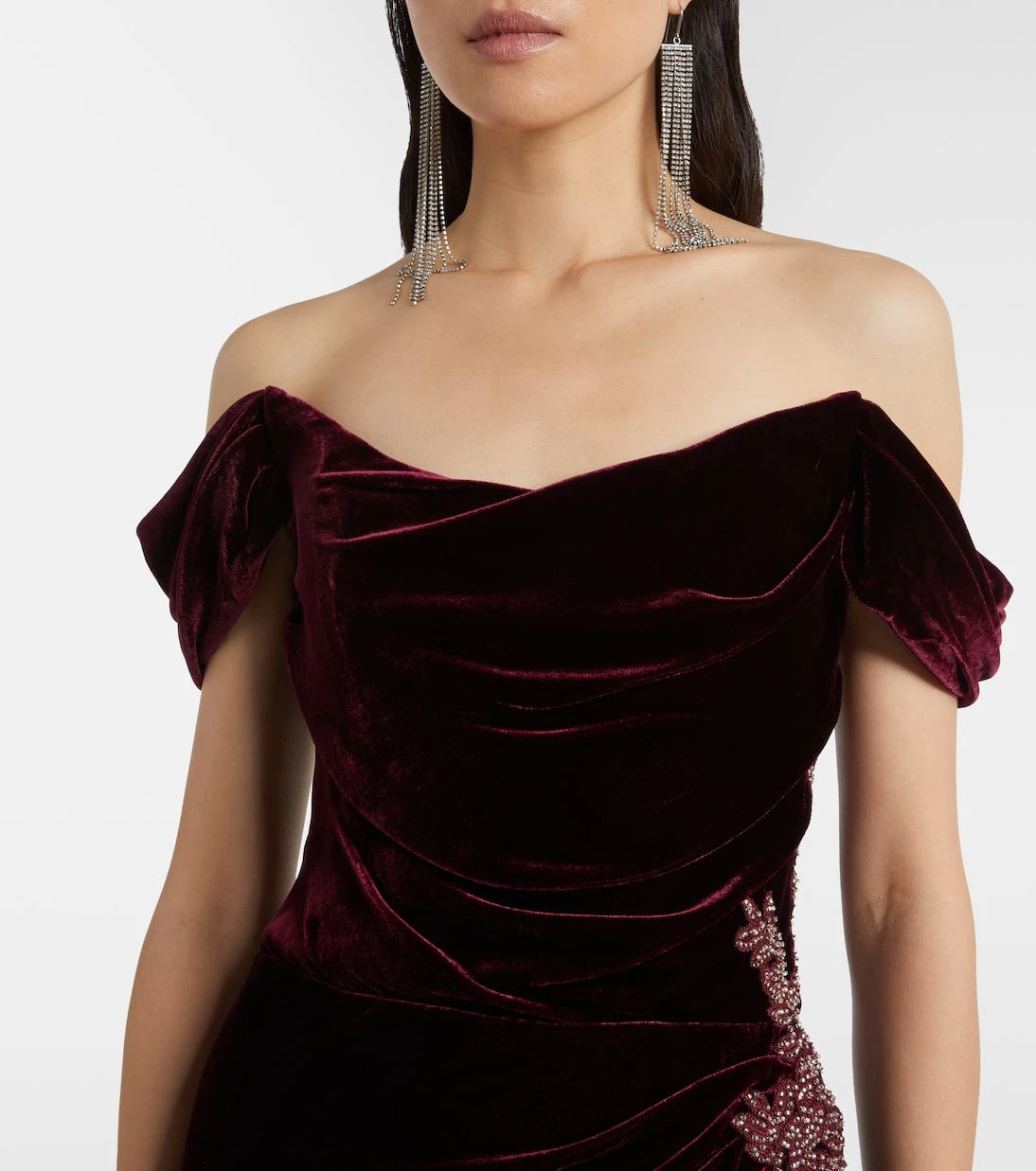 Costarellos - Embellished off-shoulder velvet gown