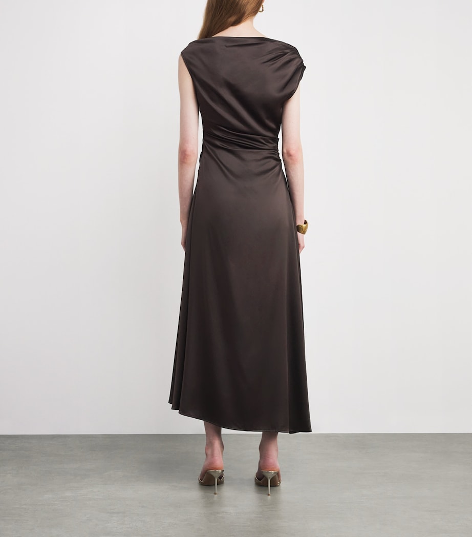 STAUD Brown Silk-Blend Phare Midi Dress