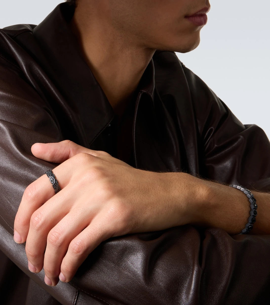 David Yurman - Hex titanium ring with diamonds
