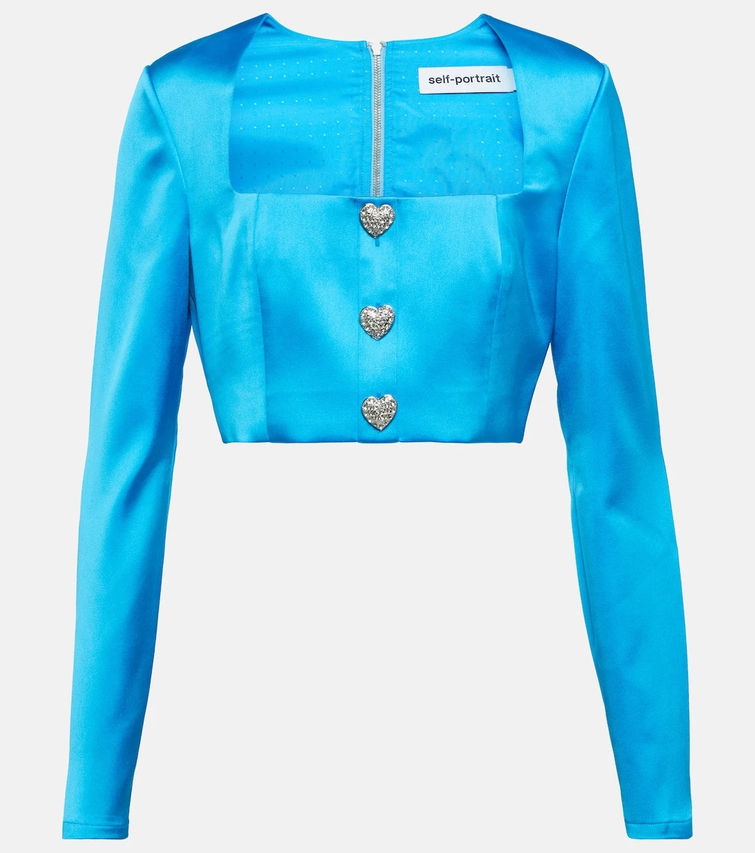 Self-Portrait - Crystal-embellished satin crop top