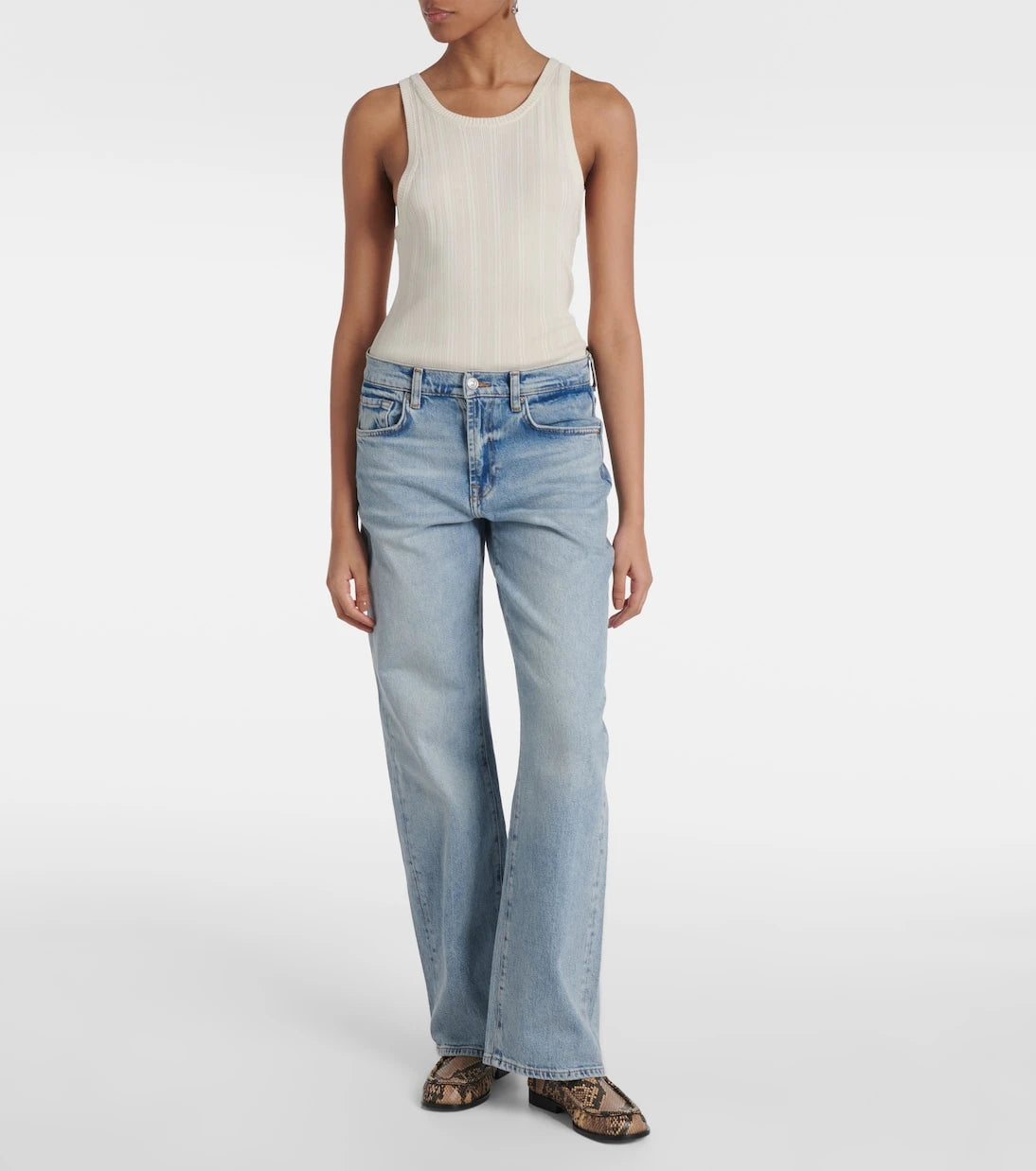 7 For All Mankind - بنطلون جينز تيس بقصة مستقيمة وخصر متوسط الارتفاع