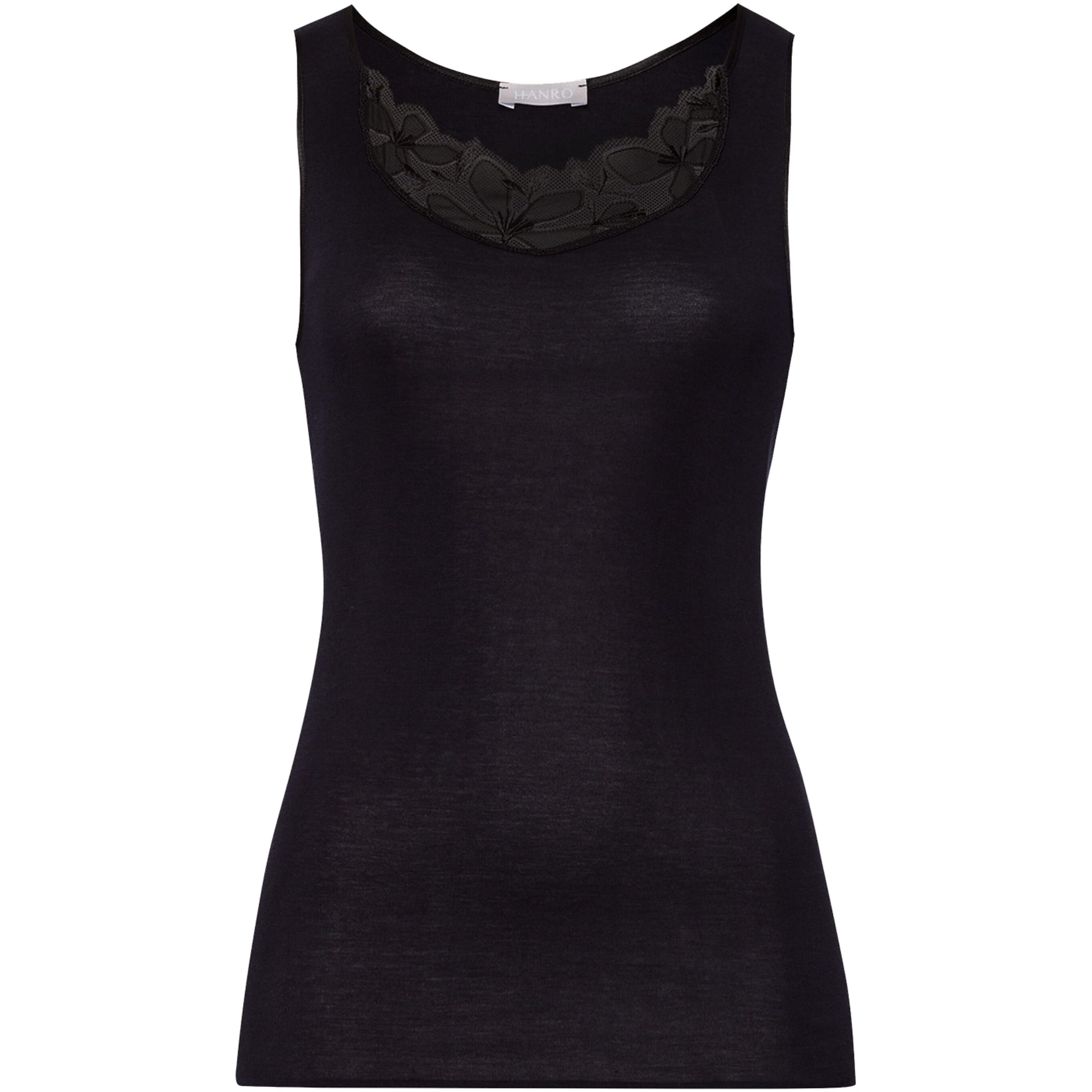Hanro Black Mercerised Cotton Kalea Tank Top