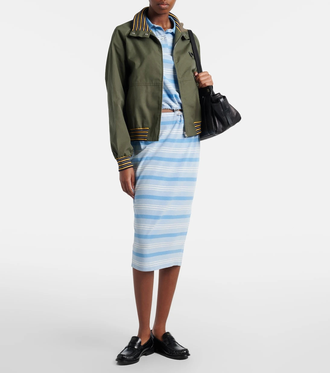 Prada - Striped cropped cotton piqué polo shirt