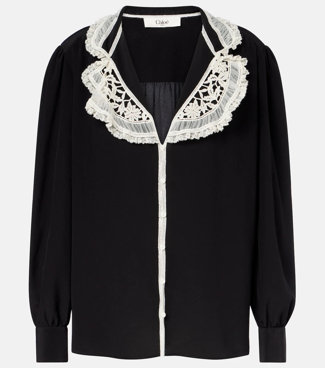 Chloé - Lace-trimmed silk crêpe de chine blouse