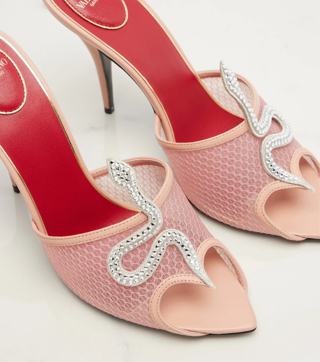 Valentino Garavani - Cœur Vipère embellished mesh mules