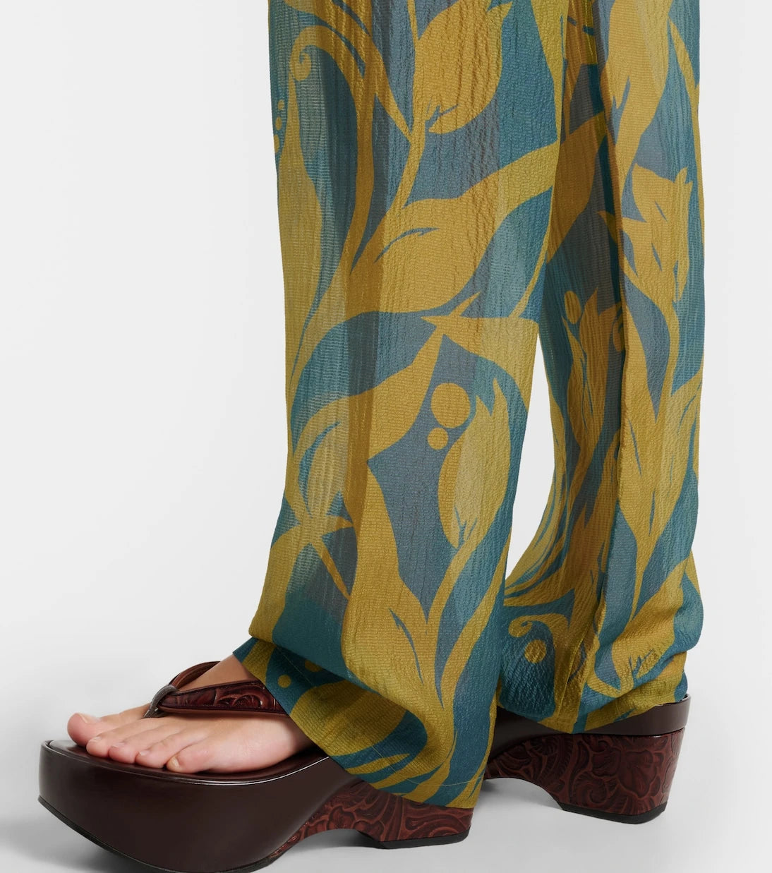 Dries Van Noten - بنطال حريري بقصة مستقيمة ومطبوع بنقشة باشا