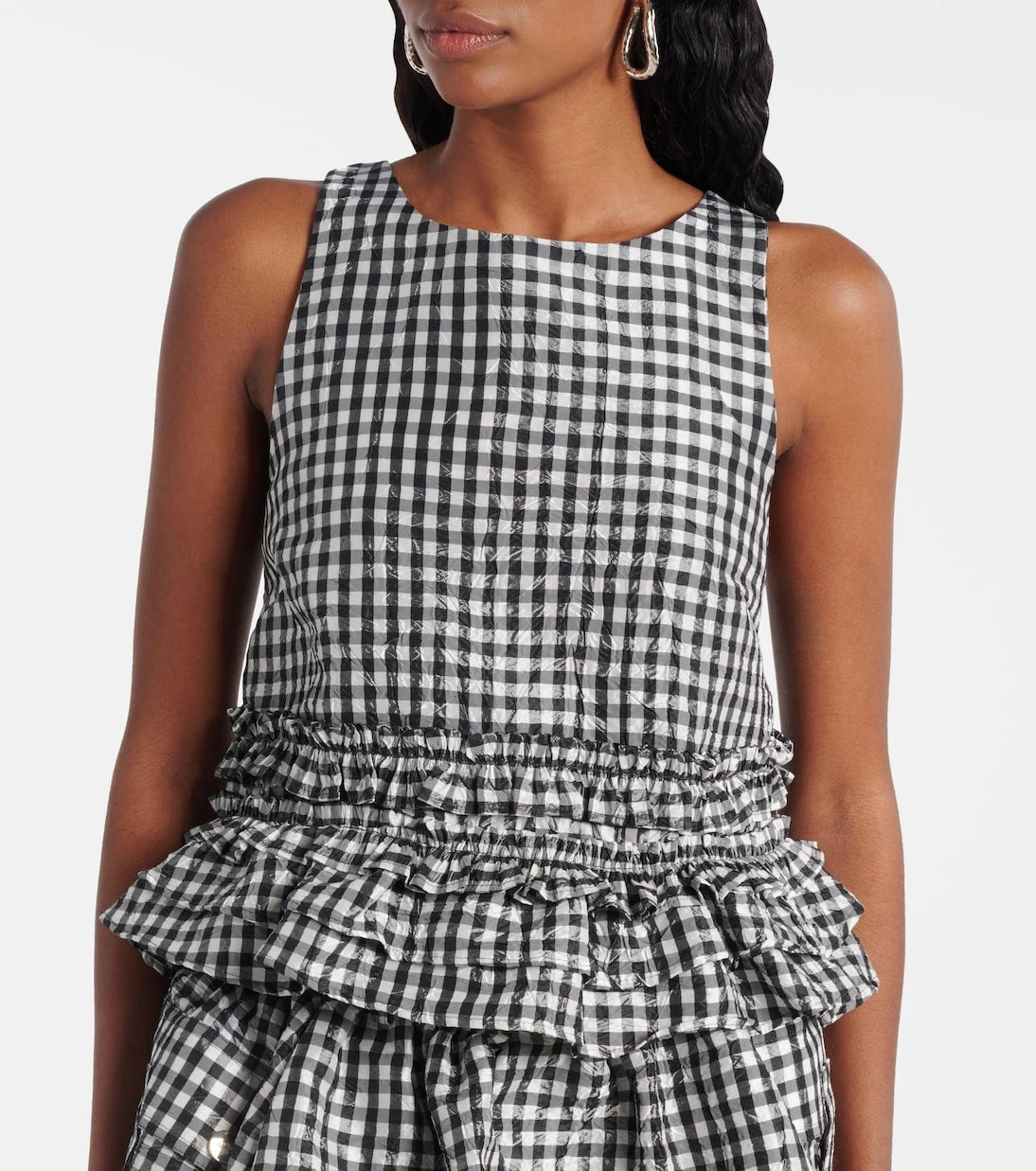 Ganni - Gingham ruffled top