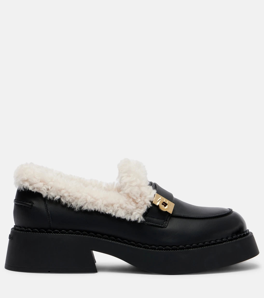 Ferragamo - Caminia shearling-trimmed leather loafers