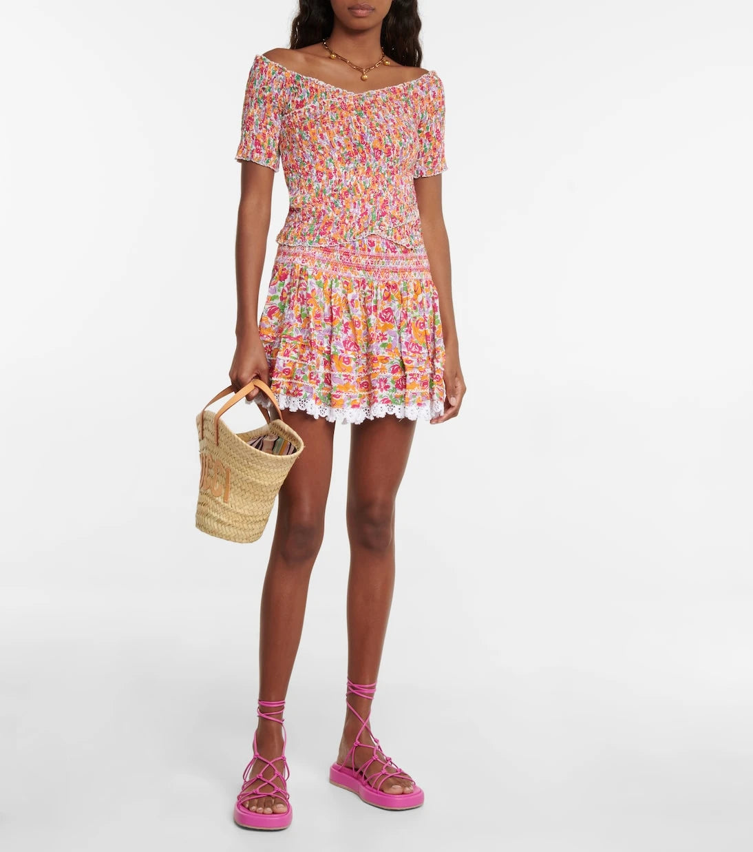 Poupette St Barth - Floral off-shoulder crop top