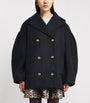 GANNI Black Recycled Wool-Blend Midi Pea Coat