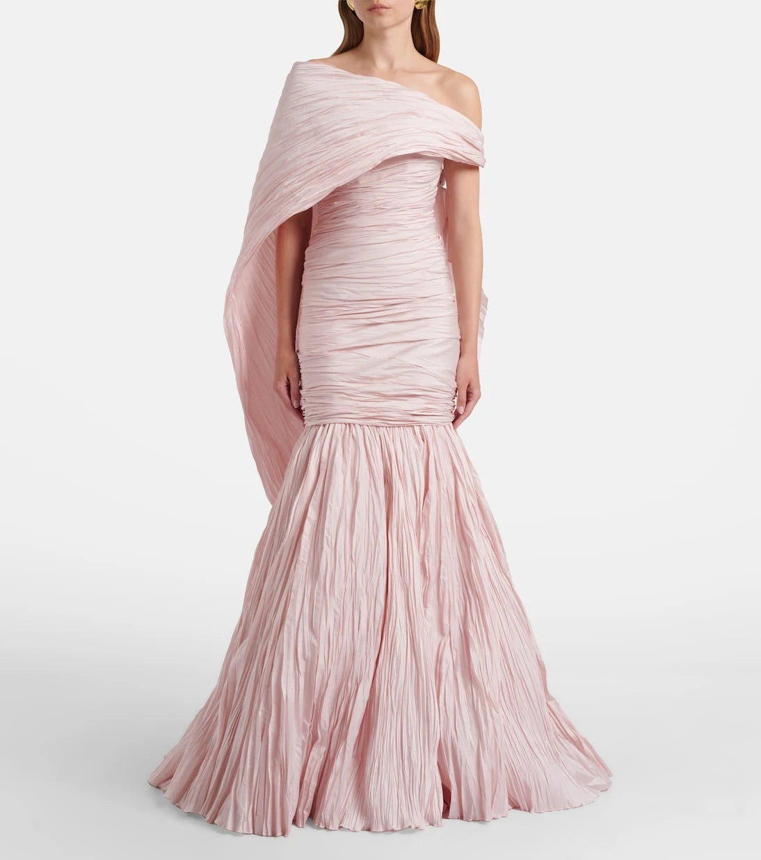 Marmar Halim - Pleated taffeta bustier gown and cape set