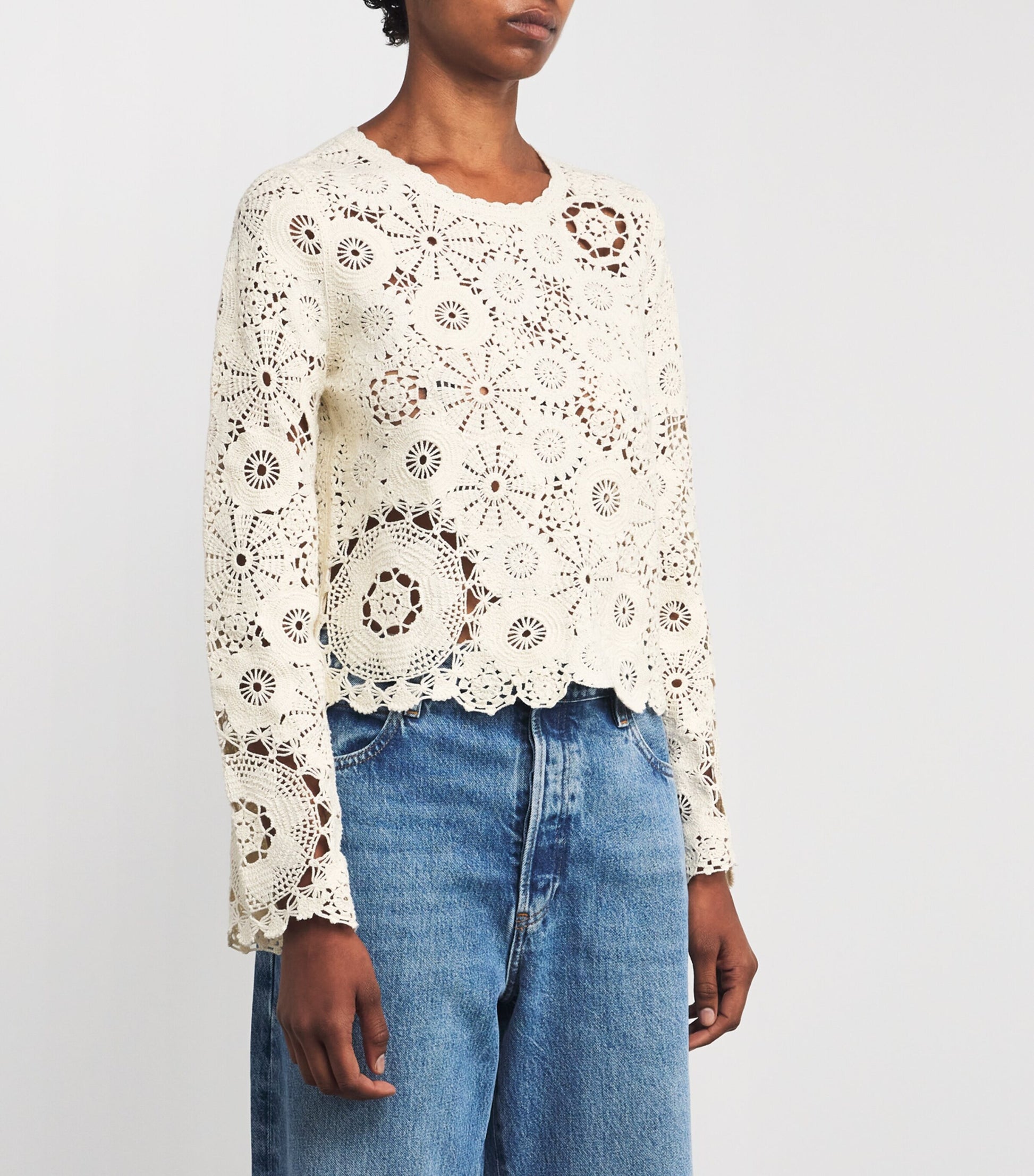 Ivory Crochet Long-Sleeve Top