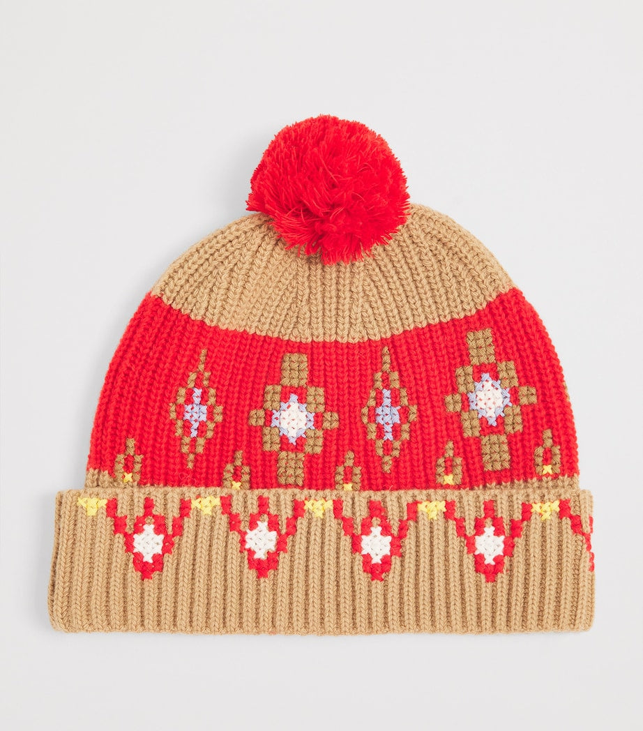 Wool Cross-Stitch Pom-Pom Beanie