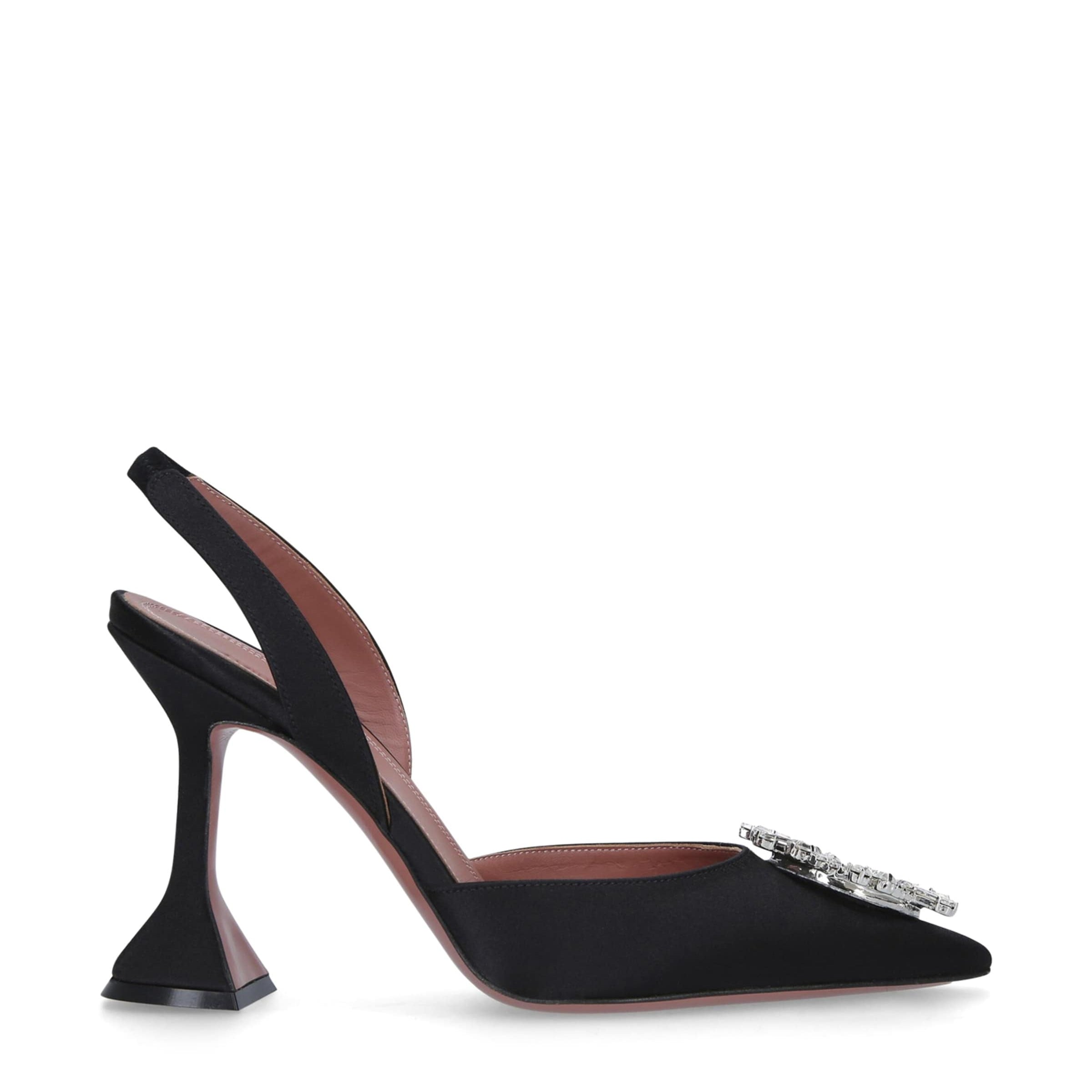 Amina Muaddi Black Satin Begum Slingback Heels 95