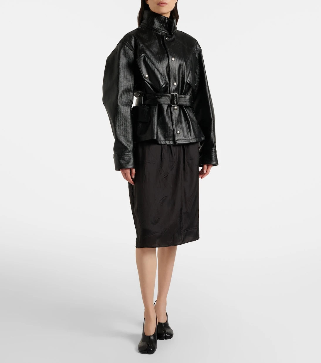 Maison Margiela - صنادل تابي بكعب ويدج وحزام خلفي من الجلد