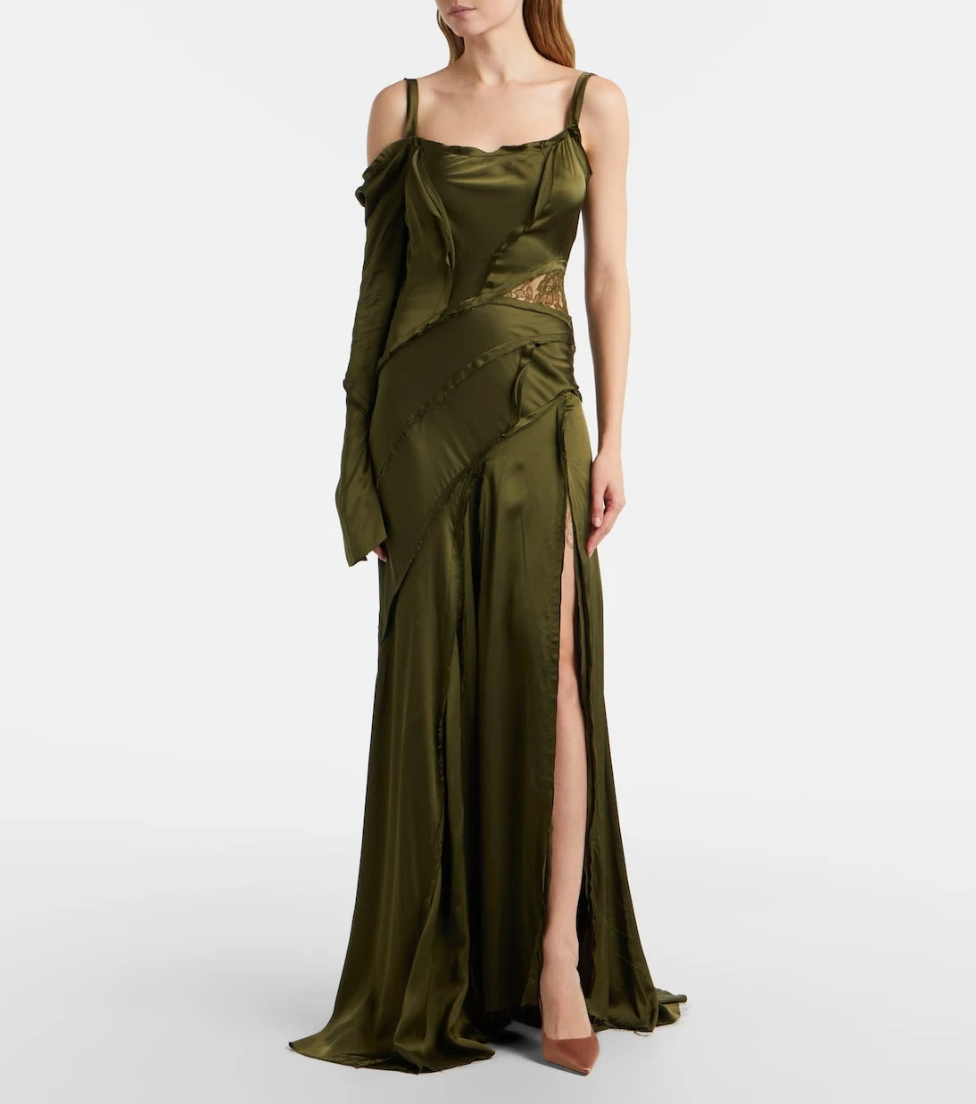 Blumarine - Asymmetric lace-trimmed satin gown