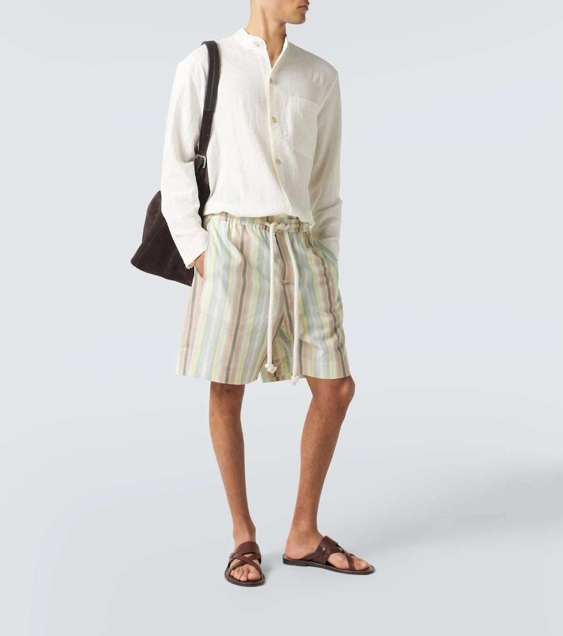 Commas - Striped hemp and cotton Bermuda shorts
