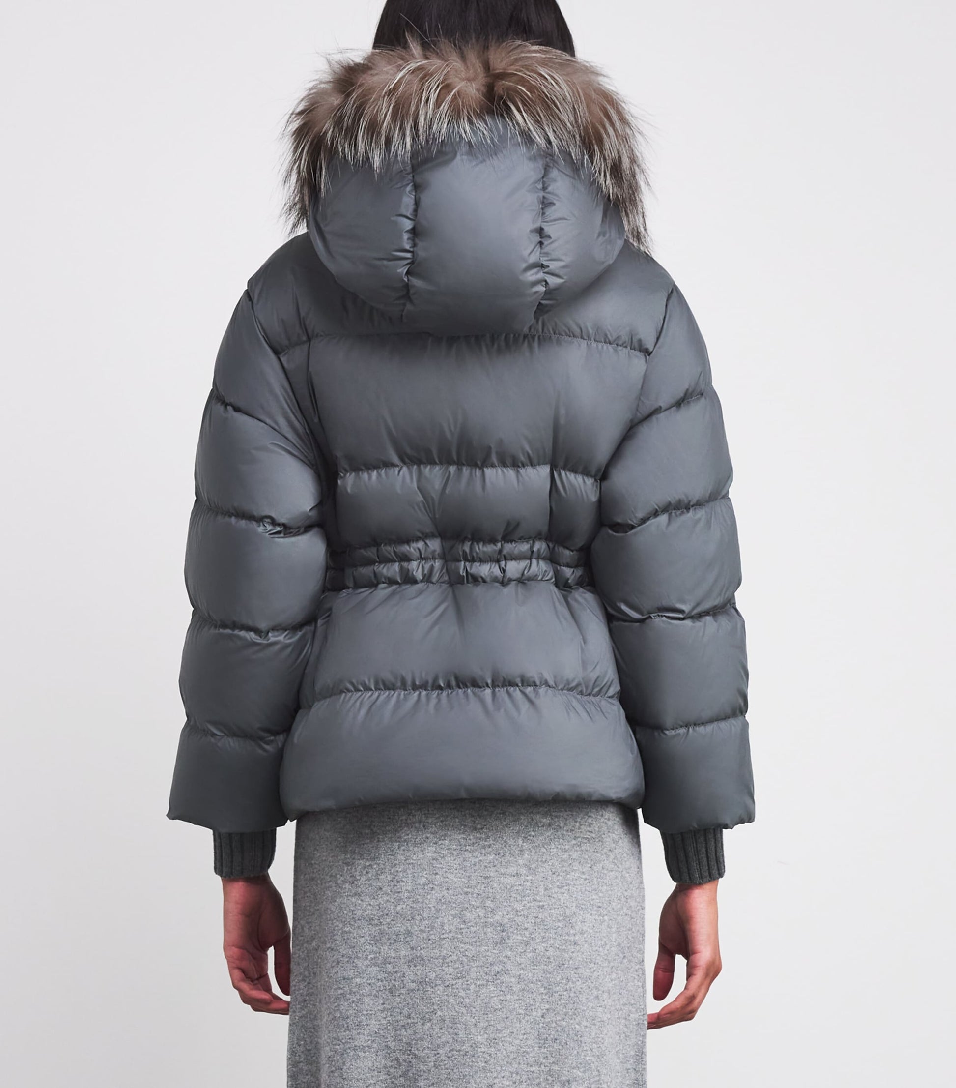 Fabiana Filippi Grey Fox Fur-Trim Puffer Jacket