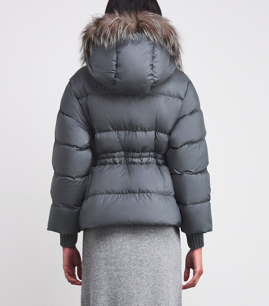 Fabiana Filippi Grey Fox Fur-Trim Puffer Jacket