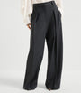 Black Virgin Wool Pleated Wide-Leg Trousers