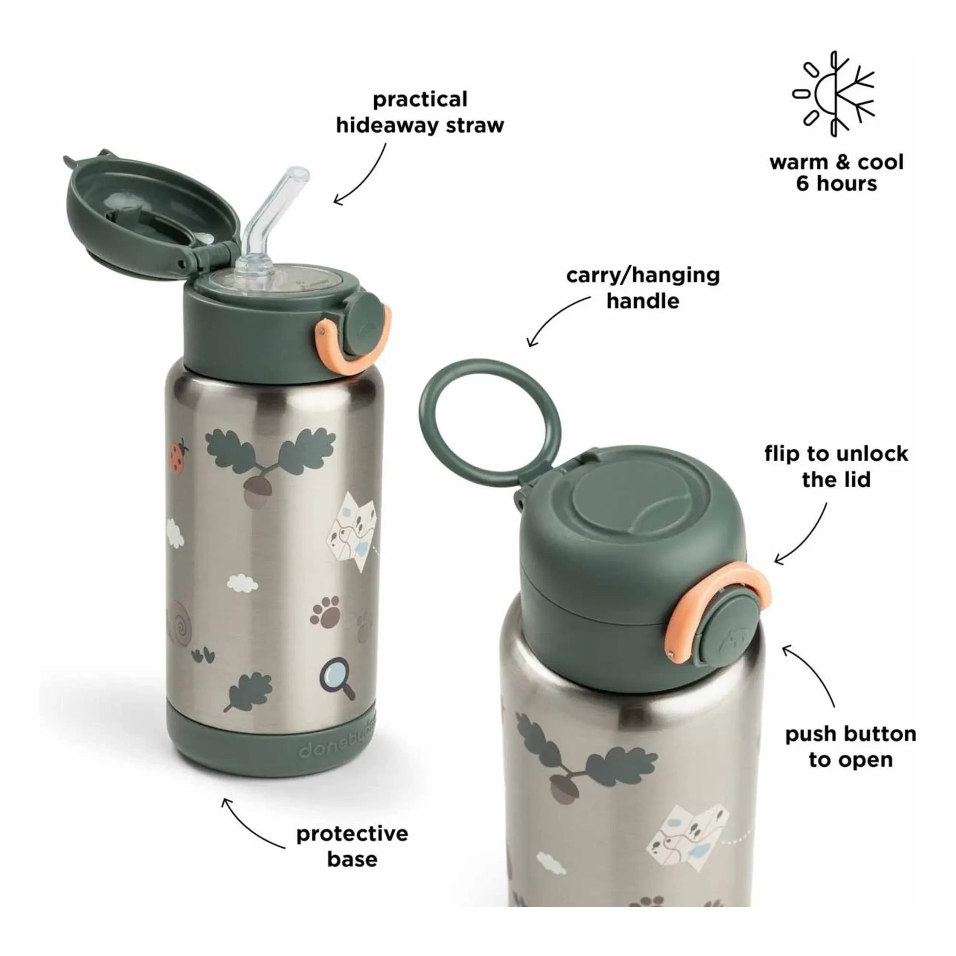 Done by deer - Trails insulated water bottle | Dark green