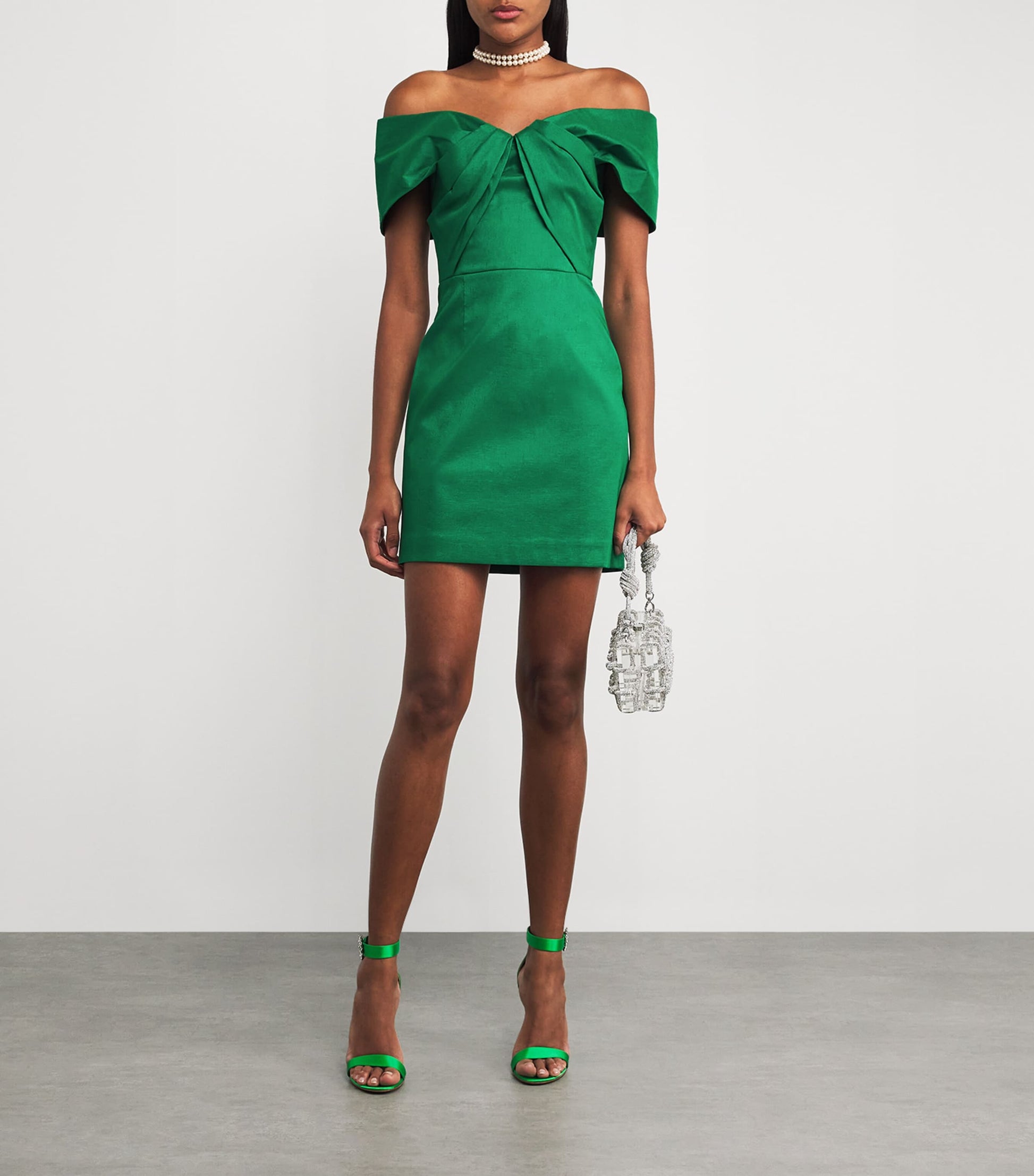 Rebecca Vallance Green Off-The-Shoulder Bailey Mini Dress