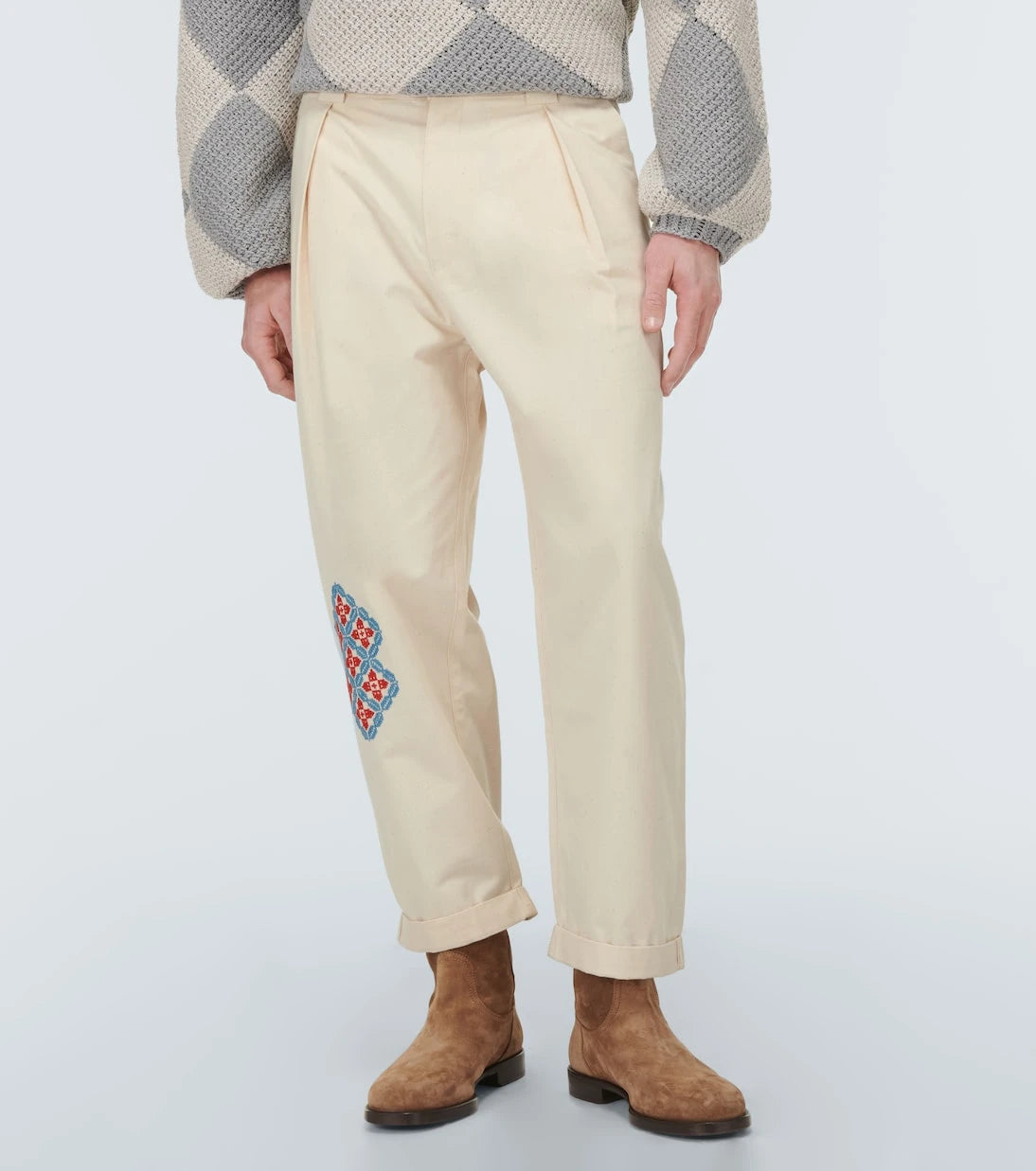 Adish - Embroidered straight cotton pants