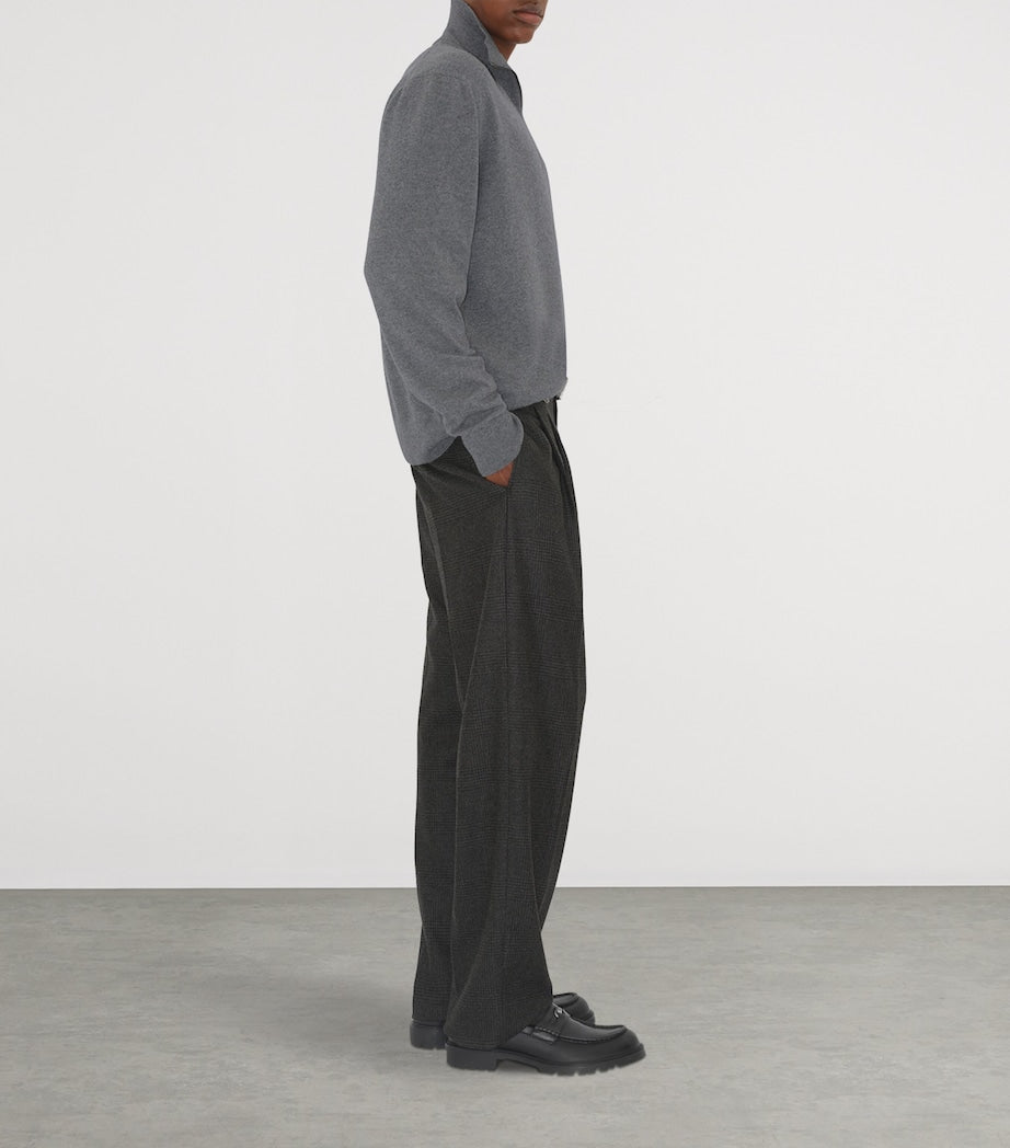 Grey Cashmere-Blend Quarter-Zip Slim Sweater