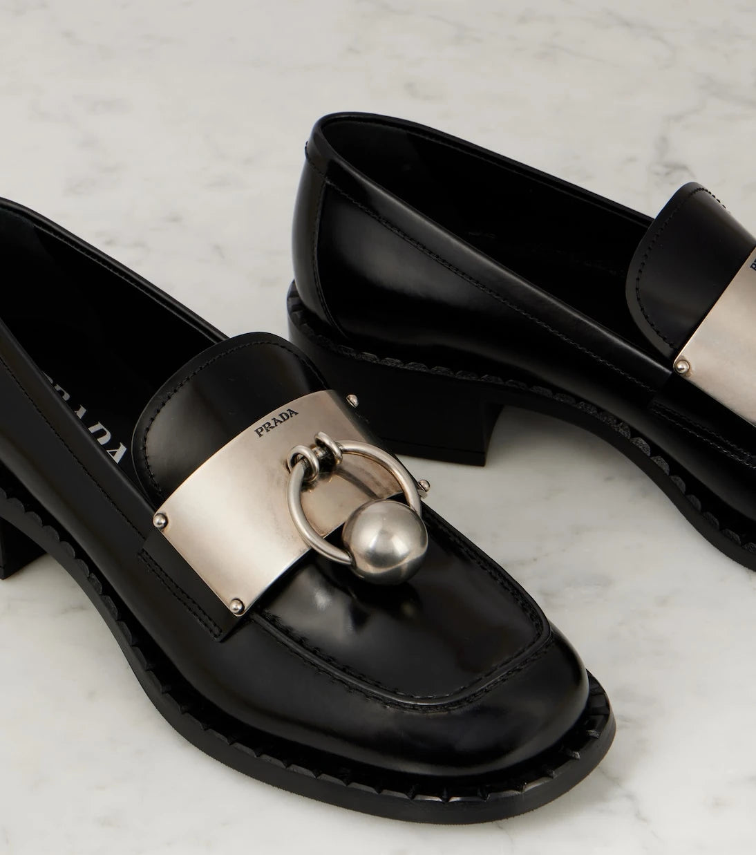 Prada - Embellished leather loafers