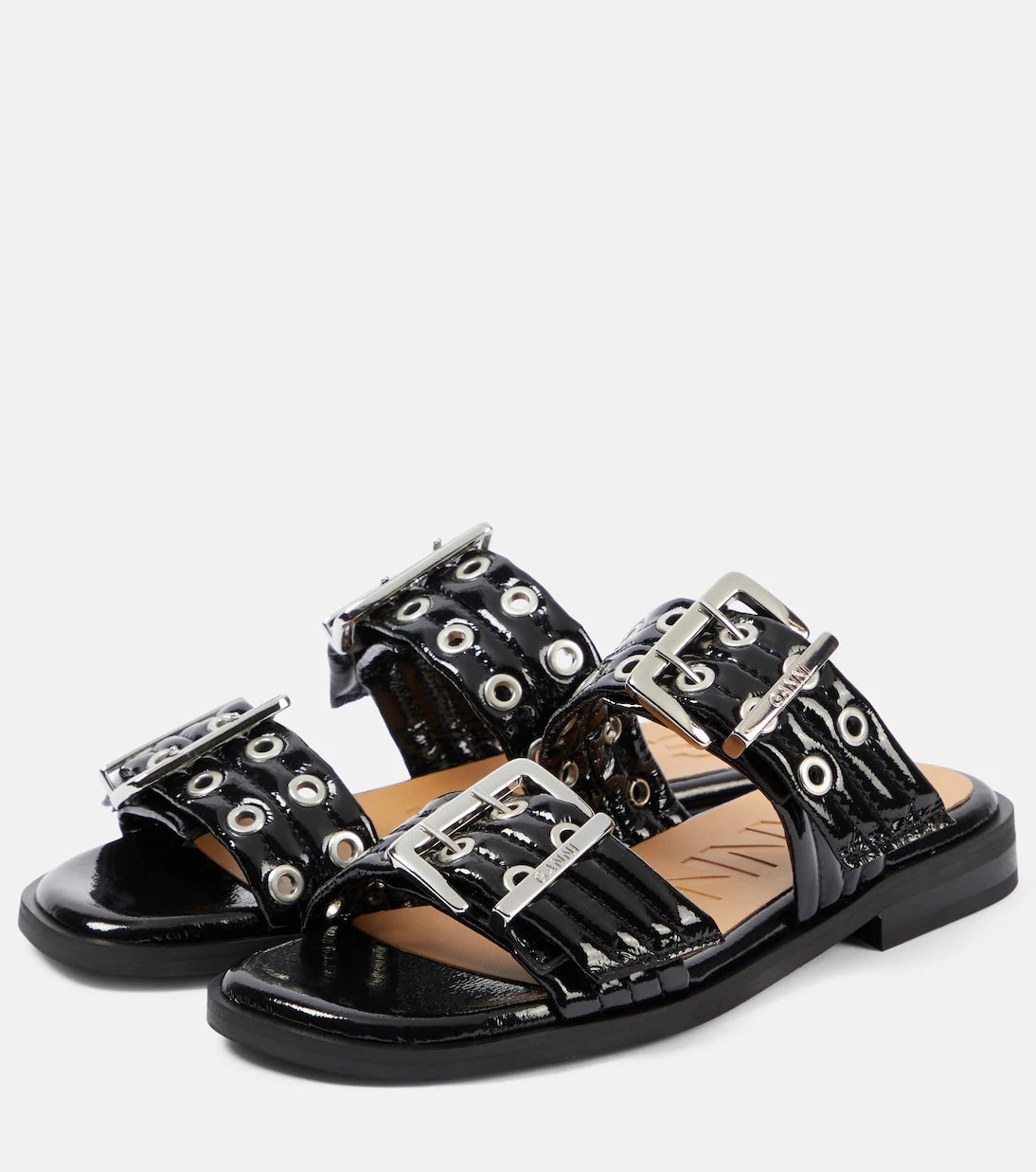 Ganni - Studded patent leather sandals