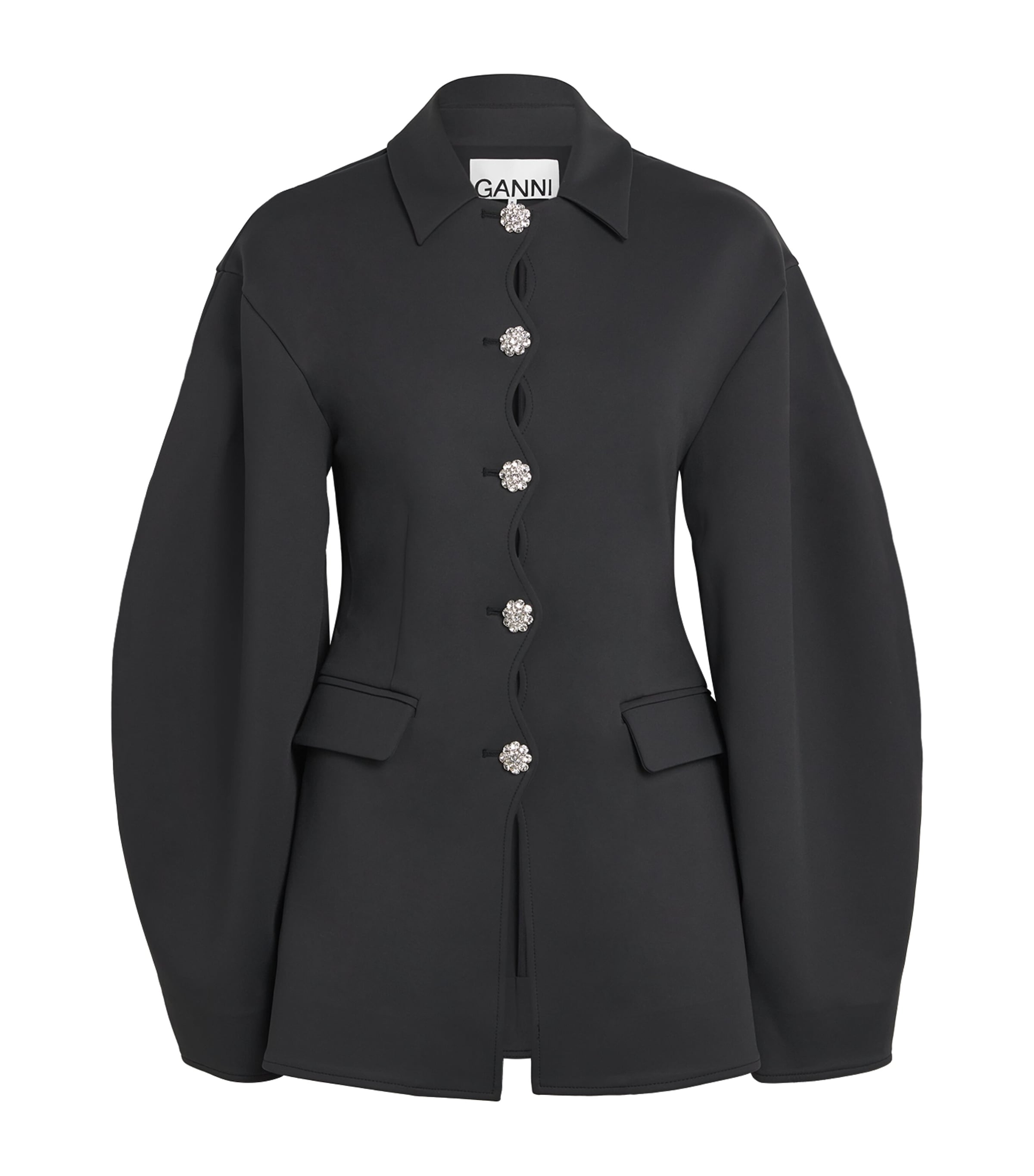 GANNI Black Neoprene Oversized Blazer