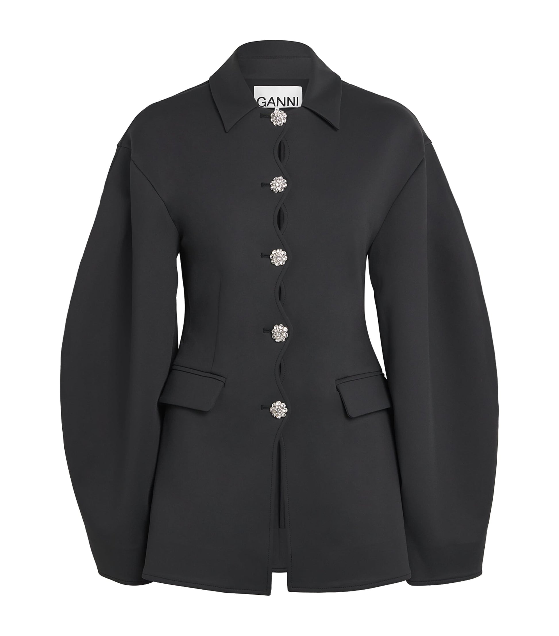 GANNI Black Neoprene Oversized Blazer