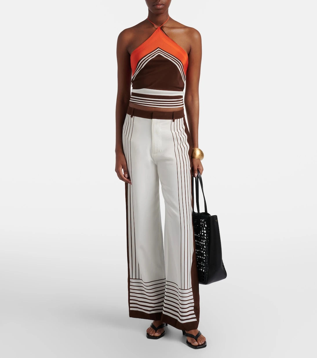 SIR - Destino striped halterneck silk top