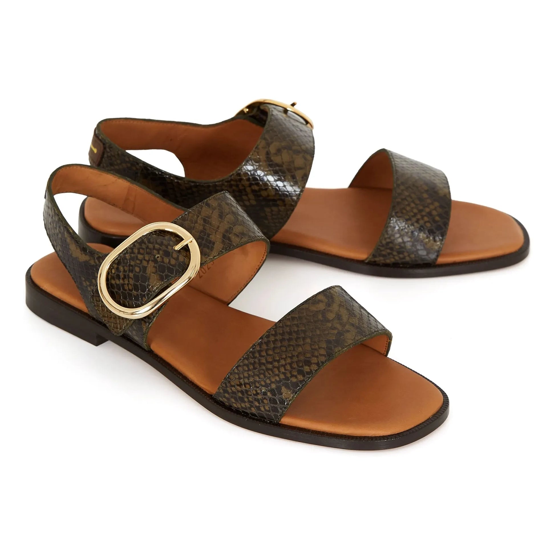 Anthology Paris - Serpiente flap sandals | Khaki