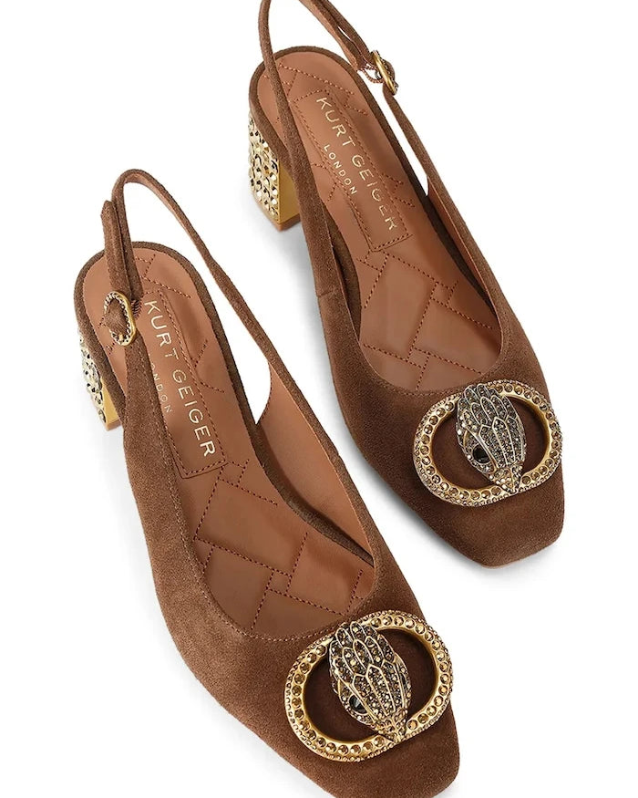 Kurt Geiger London Chelsea Block Slingback Süet Açık Topuklu Kalın Topuklu Ayakkabı