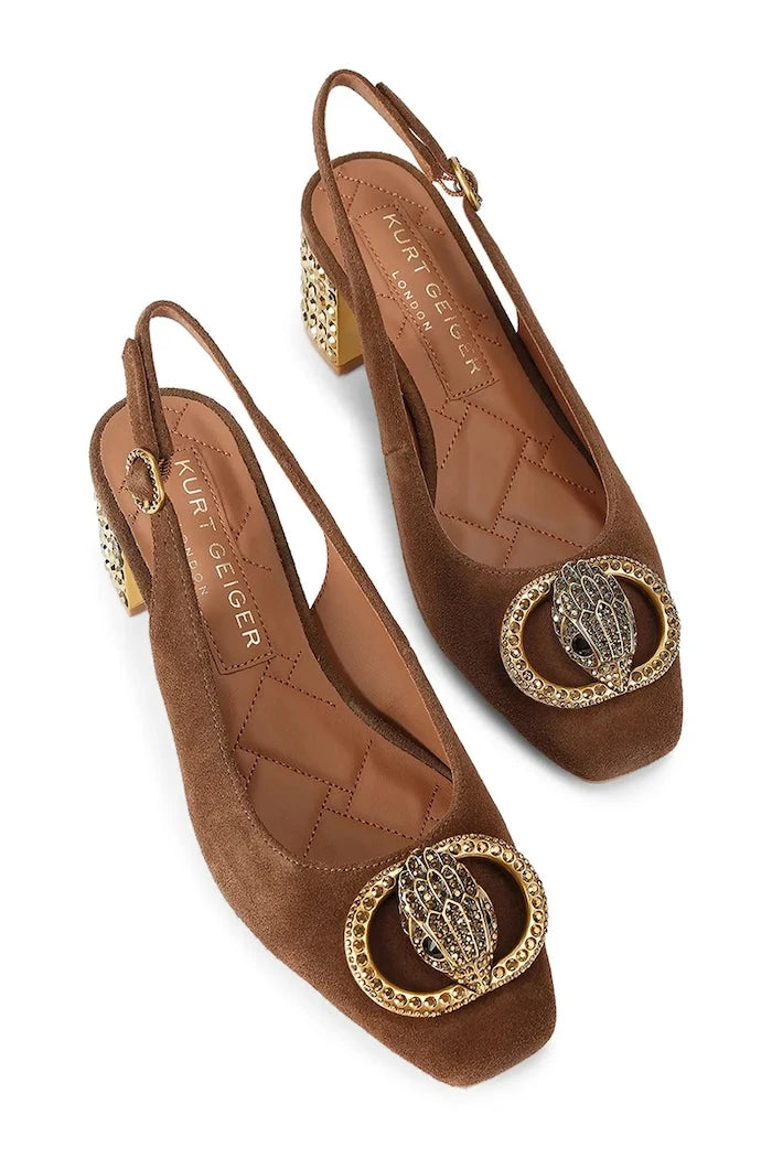 Kurt Geiger London Chelsea Block Slingback Süet Açık Topuklu Kalın Topuklu Ayakkabı