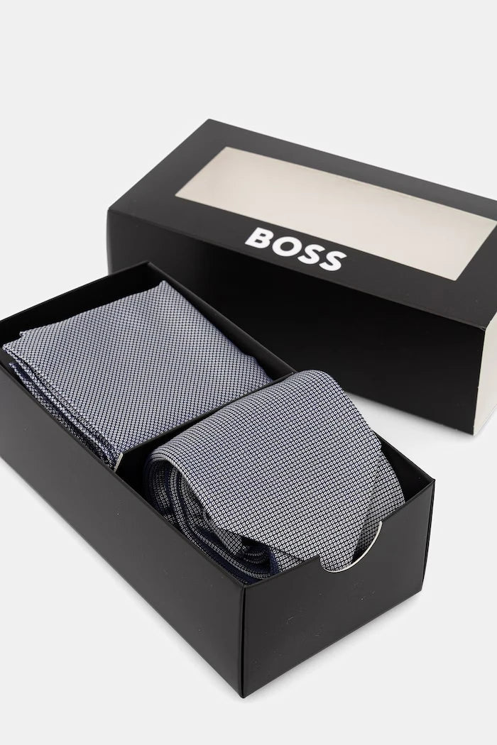 BOSS ipekli erkek kravat ve cep mendili seti H-SET