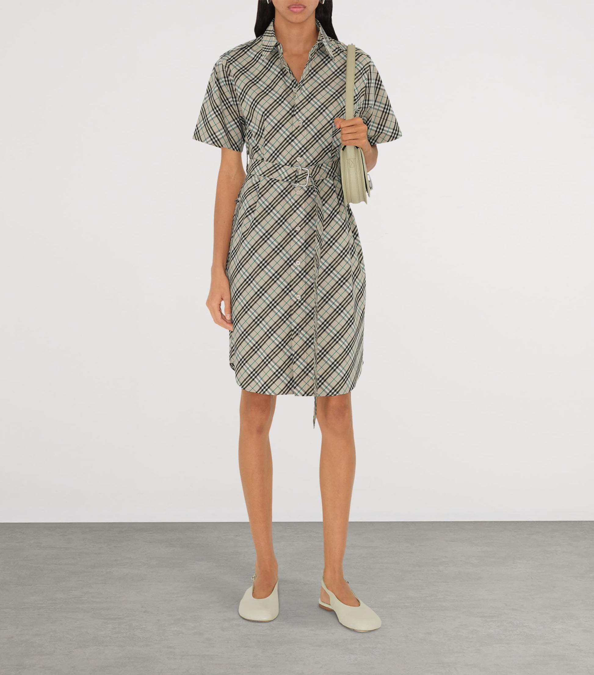 Burberry Beige Cotton Check Mini Shirt Dress