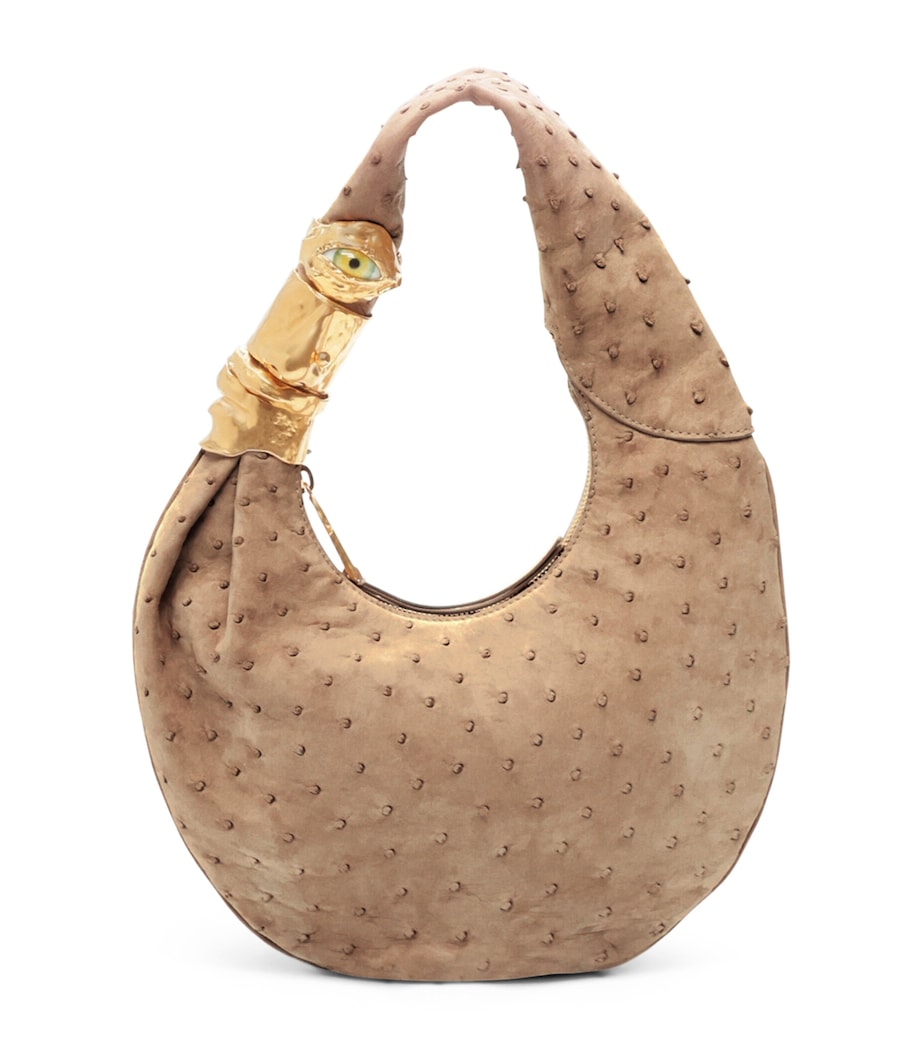 Small Ostrich Leather Soufflé Shoulder Bag