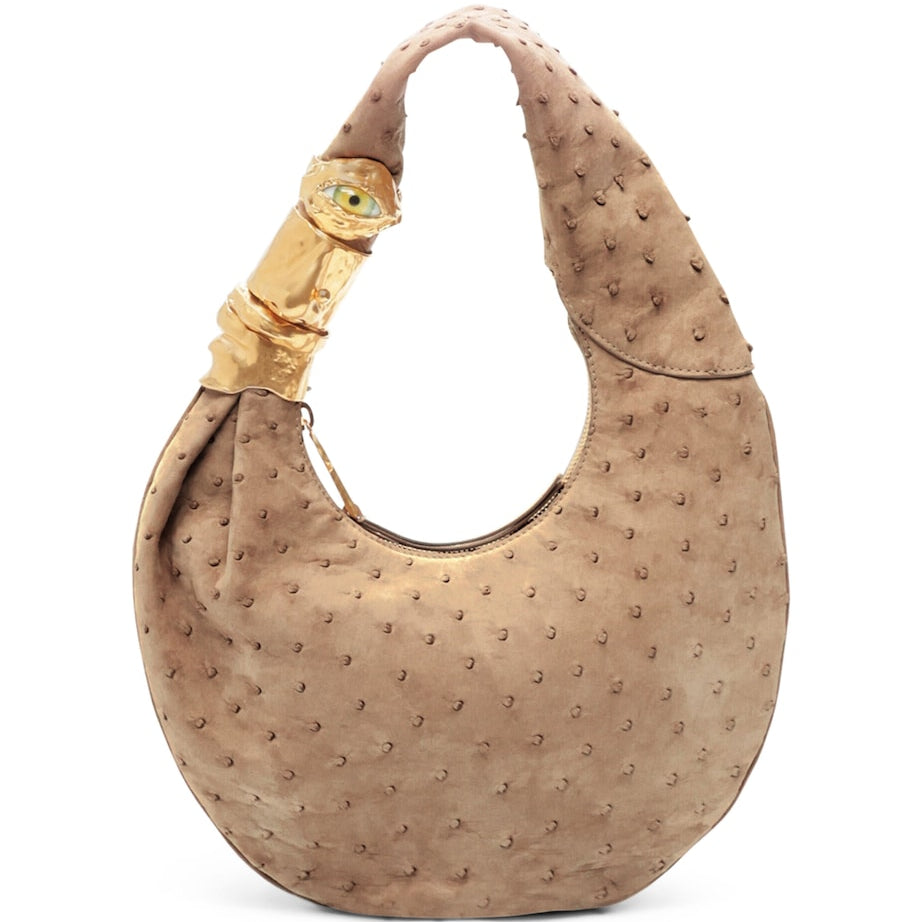 Small Ostrich Leather Soufflé Shoulder Bag
